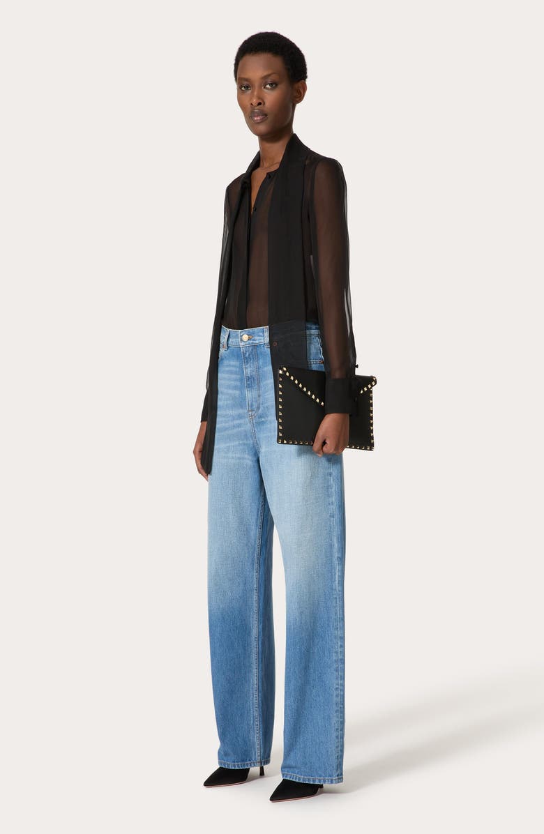 Valentino Garavani Large Rockstud Leather Envelope Pouch, Alternate, color, Black