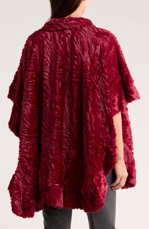 Nanette Lepore Sequin Wave Texture Faux Fur Ruana In Burgundy