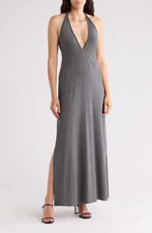 GO COUTURE Plunge Halter Neck Maxi Dress