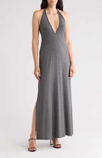 GO COUTURE Plunge Halter Neck Maxi Dress