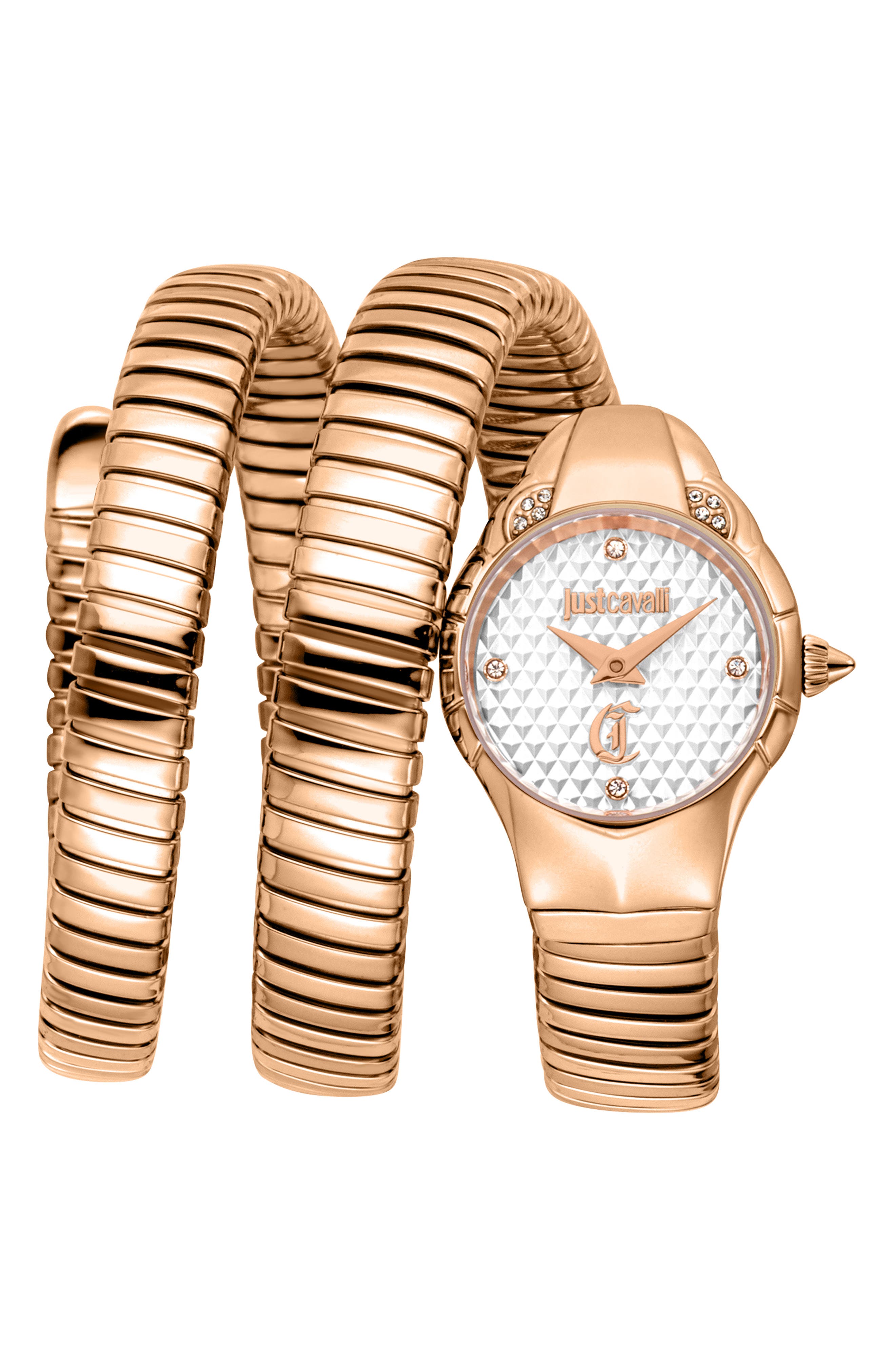 Just Cavalli Snake Amanta Wraparound Rose Gold Tone Bracelet Watch, 22.5mm x 32.5mm