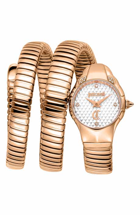 Just Cavalli Snake Amanta Wraparound Rose Gold Tone Bracelet Watch, 22.5mm x 32.5mm