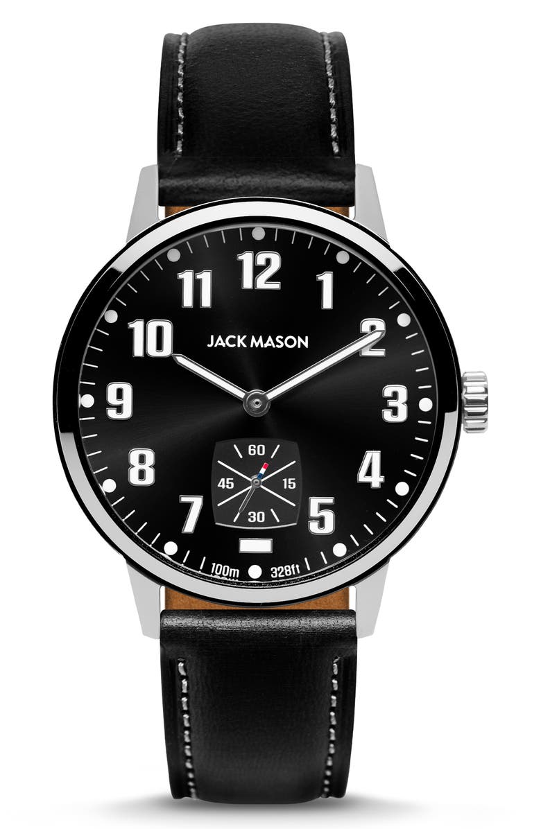 Jack Mason Field Sub Second Leather Strap Watch, 42mm, Main, color,