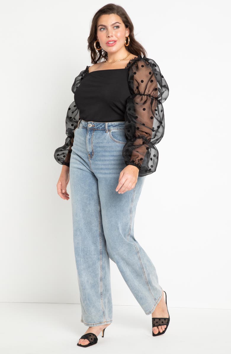 ELOQUII Flocked Organza Blouse, Alternate, color, 