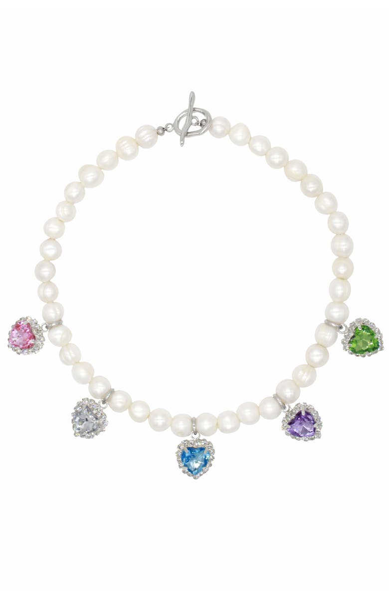 Velvet Luna Freshwater Pearl Necklace With Multicolor Heart Charms, Main, color, Multi Colored
