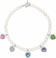 Velvet Luna Freshwater Pearl Necklace With Multicolor Heart Charms