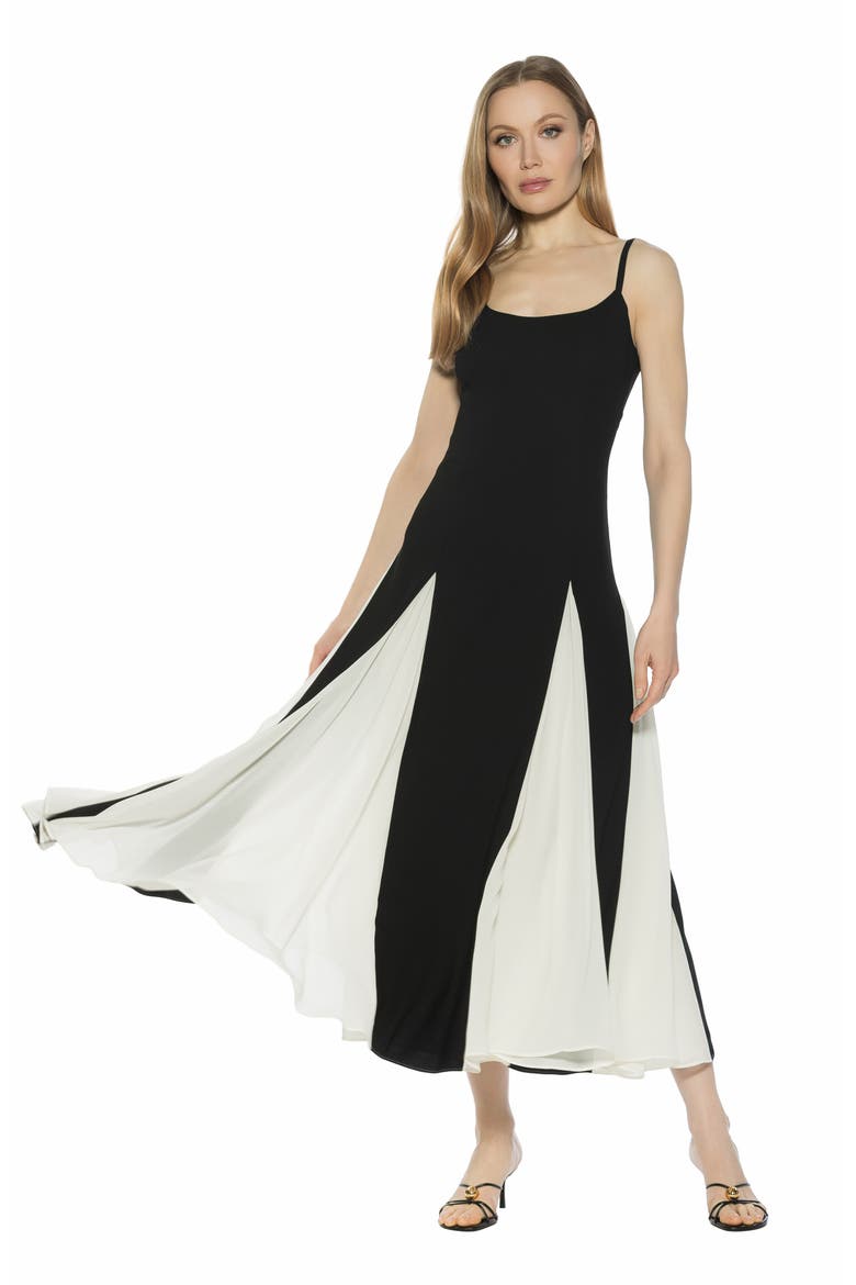 Corvin Colorblock Godet Maxi Dress, Alternate, color, BLACK/ WHITE