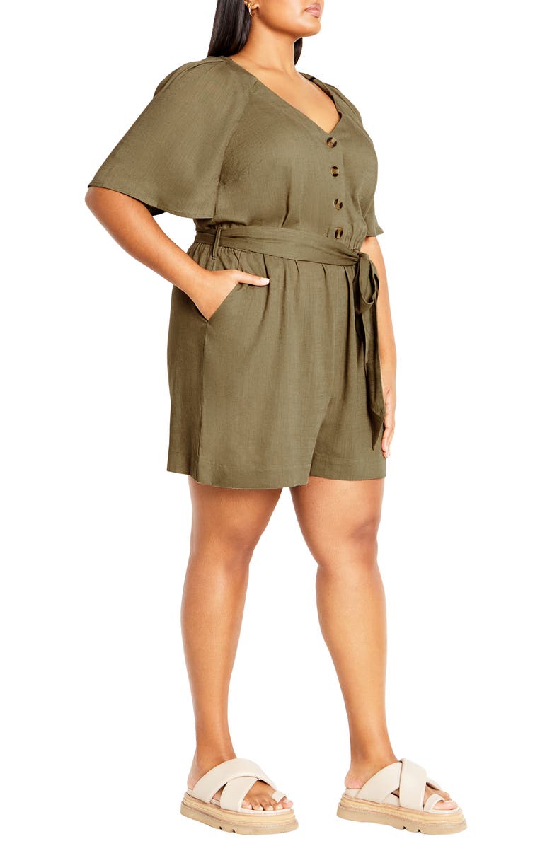 City Chic Brielle Belted Romper, Alternate, color, Olive