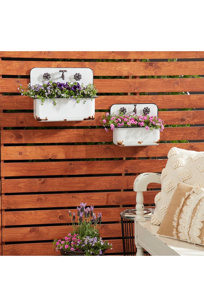 White Metal Indoor Outdoor Sink Wall Planter - Set of 2, Alternate, color, WHITE