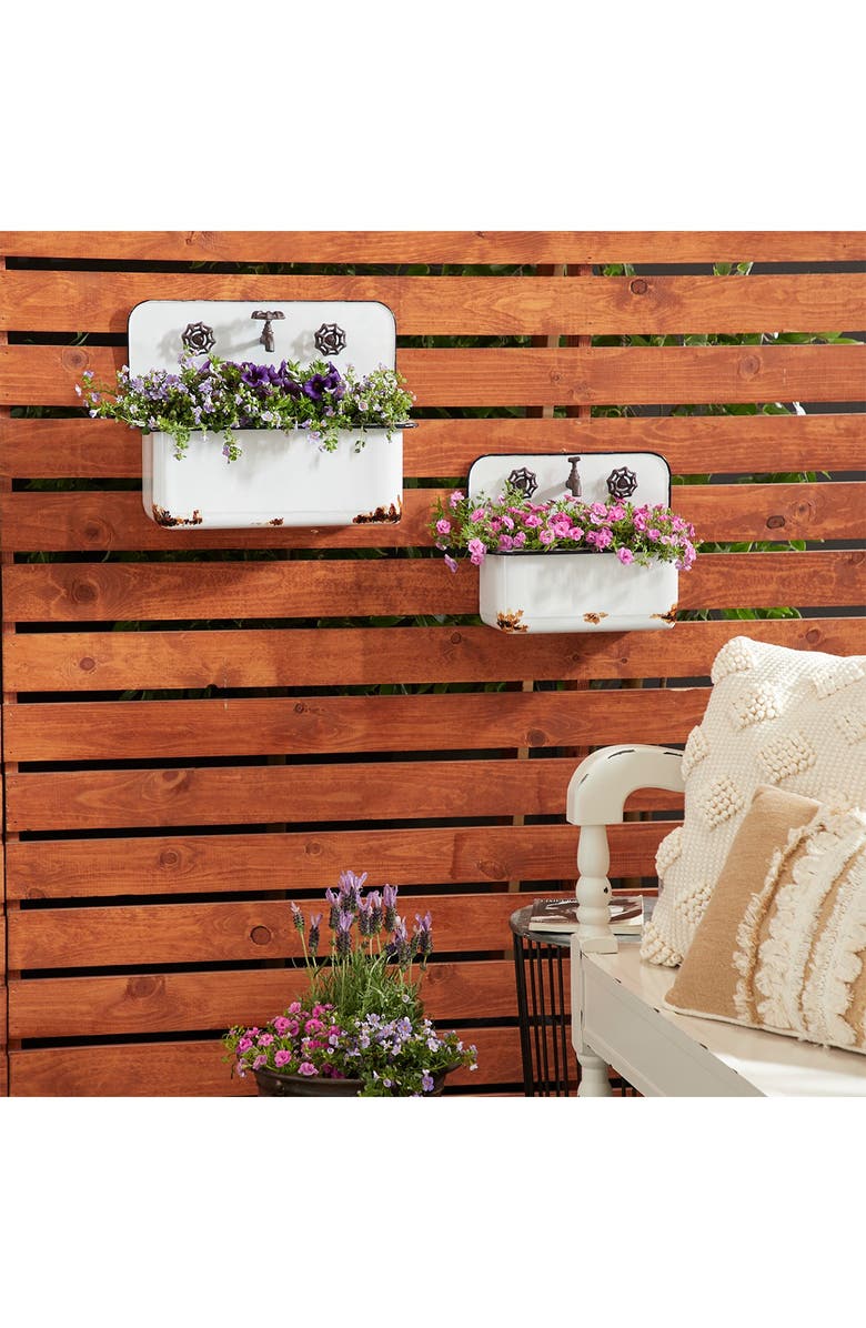 SONOMA SAGE HOME White Metal Indoor Outdoor Sink Wall Planter - Set of 2, Alternate, color,