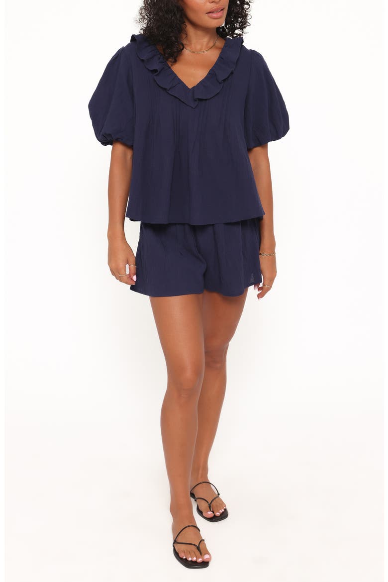 Felicity Cotton Gauze Shirt & Shorts Set, Main, color, NAVY