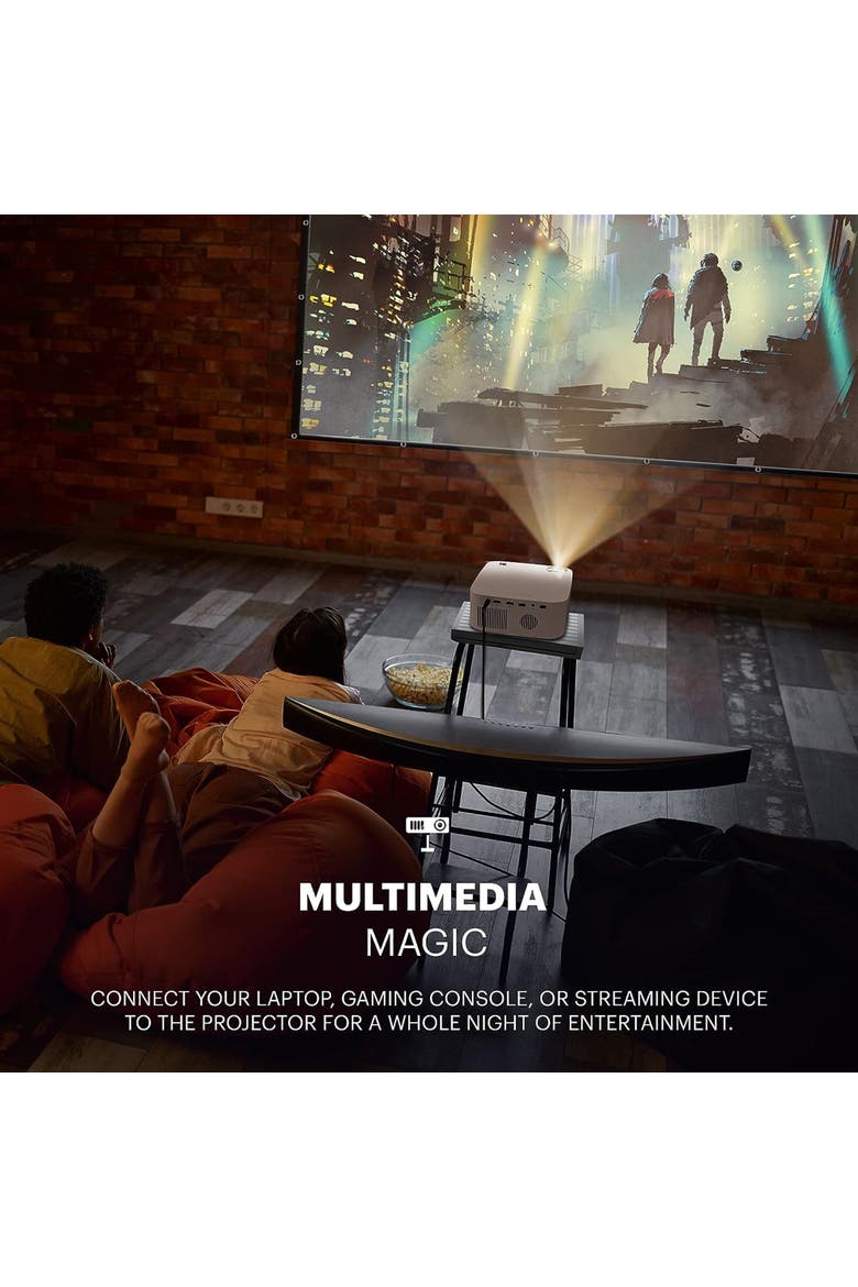 FLIK X10 Multimedia Home Projector Kit, 1080p Portable Projector w/100" Screen, Remote & More!, Alternate, color, White