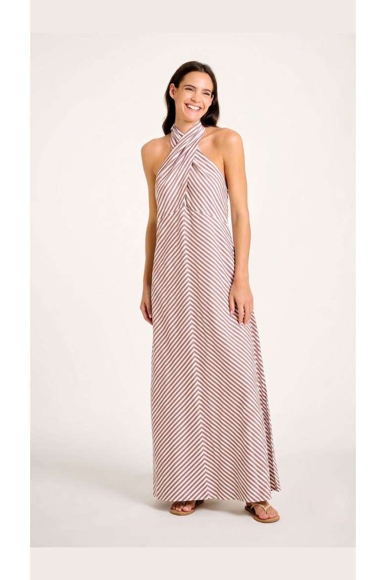 Amore Halter Dress, Main, color, Brown Stripes