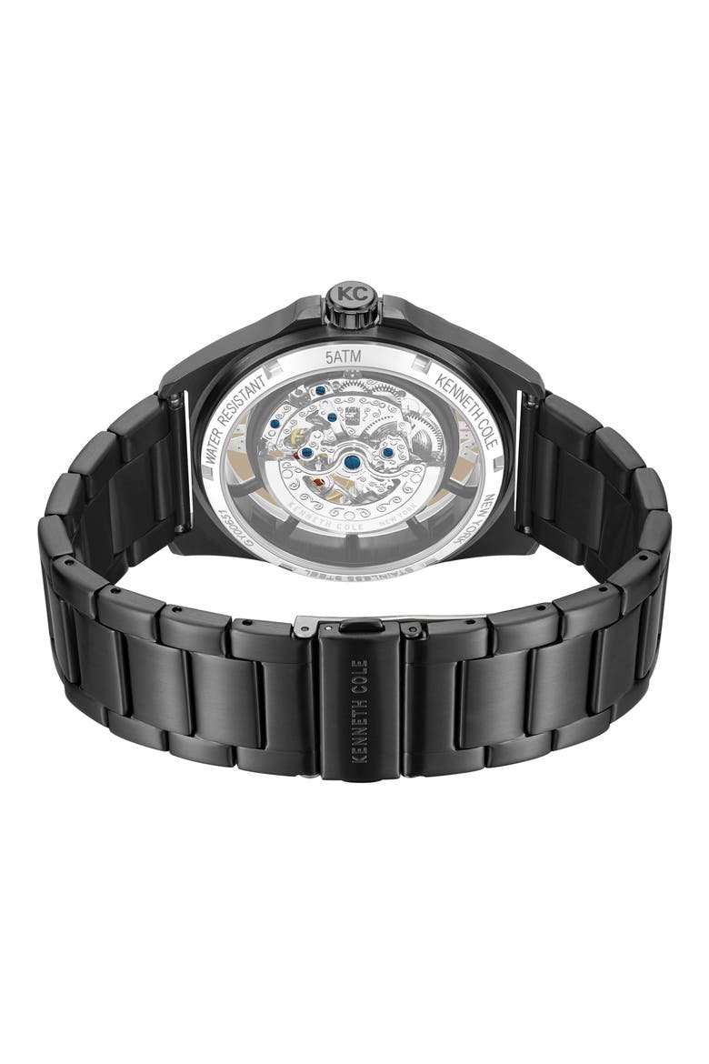 Skeleton Black Automatic Bracelet Watch, 44mm, Alternate, color, BLACK