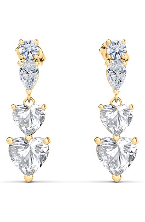 Lab Created Diamond Heart Drop Earrings