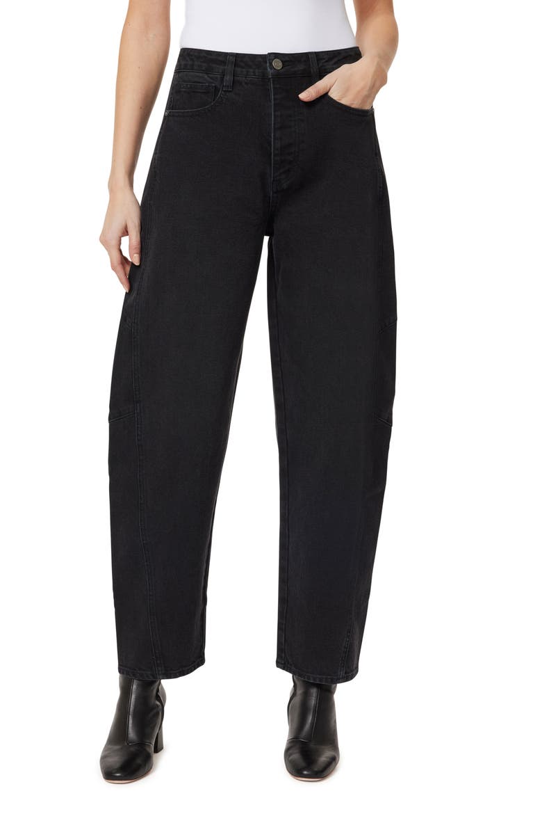 High Waist Crop Barrel Leg Jeans, Main, color, WASHED BLACK