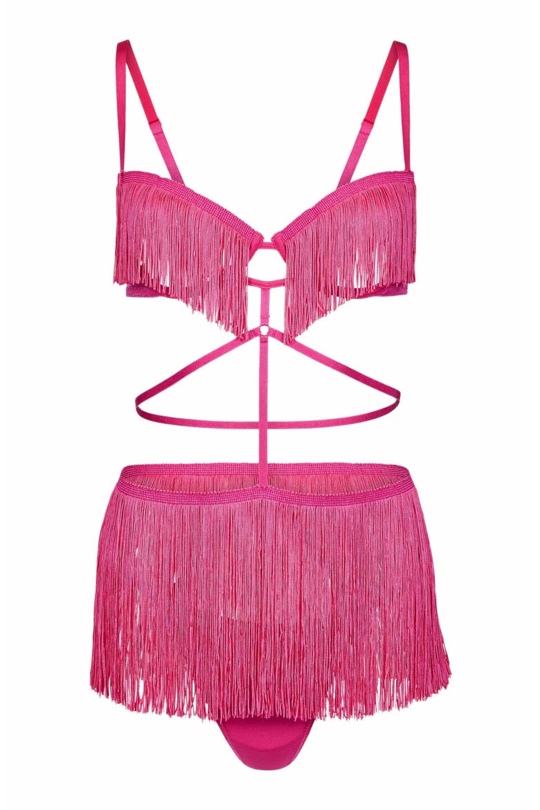 Neveah Fringe Playsuit Lingerie, Alternate, color, Dark pink