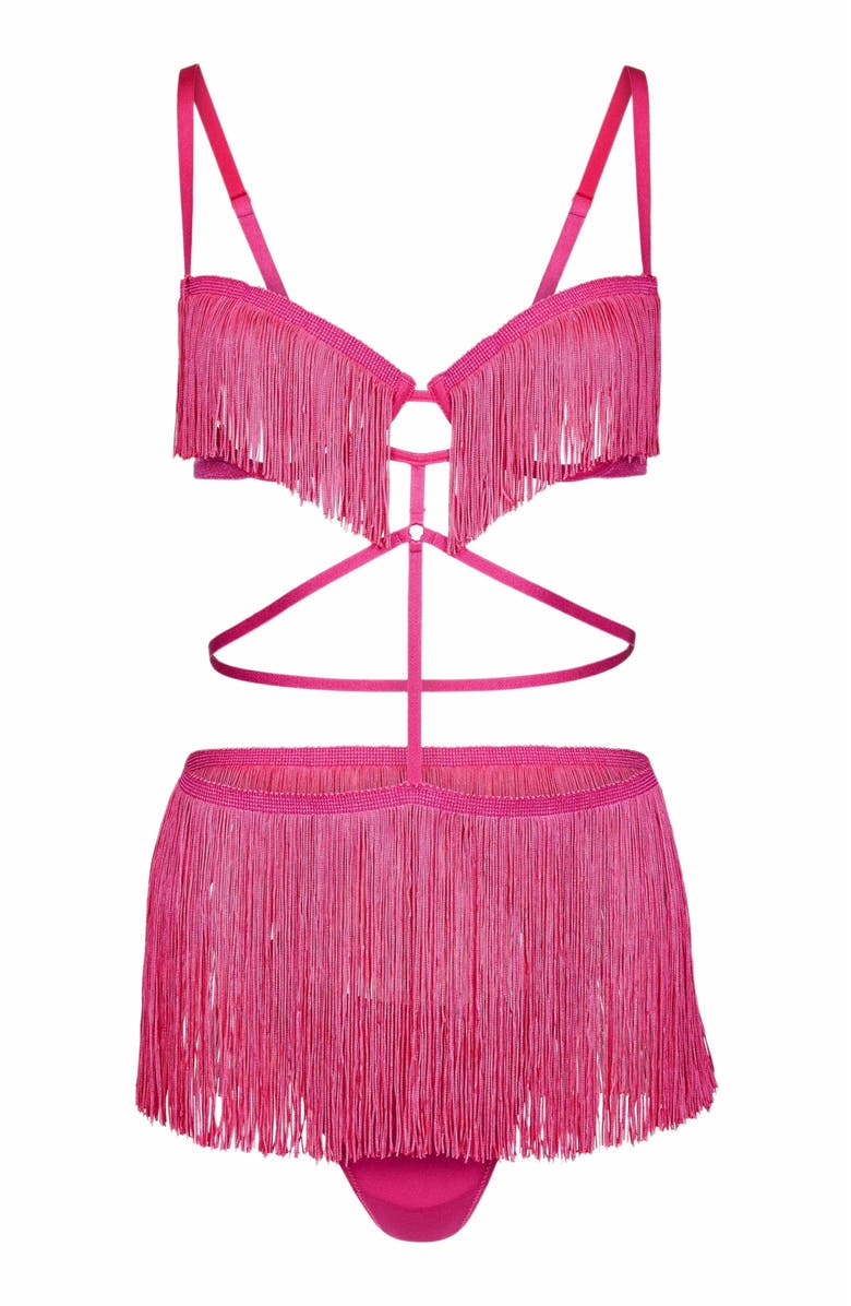 Adore Me Neveah Fringe Playsuit Lingerie, Alternate, color, Dark Pink