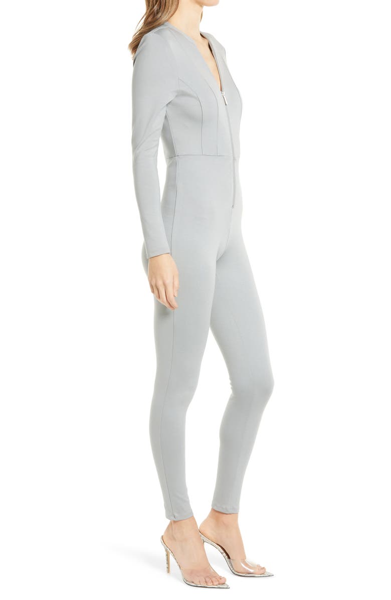 bebe Knit Zip-Up Long Sleeve Catsuit, Alternate, color,