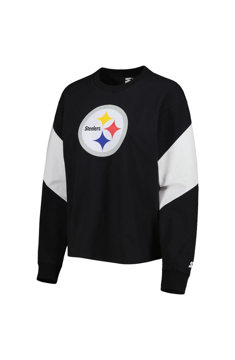 STARTER Women's Starter Black Pittsburgh Steelers Insight Crop Tri-Blend Long Sleeve T-Shirt, Alternate, color, 