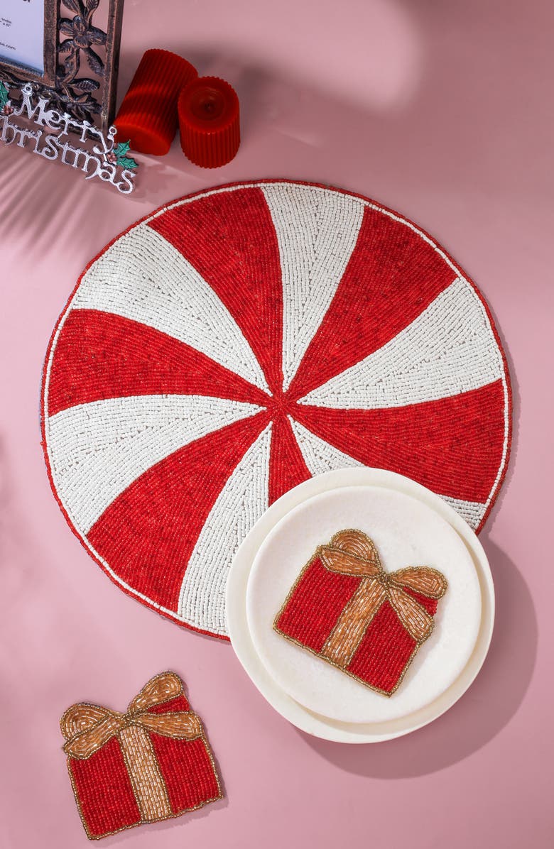 Tiramisu Peppermint Swirl Beaded Placemat, Alternate, color, Red/ White