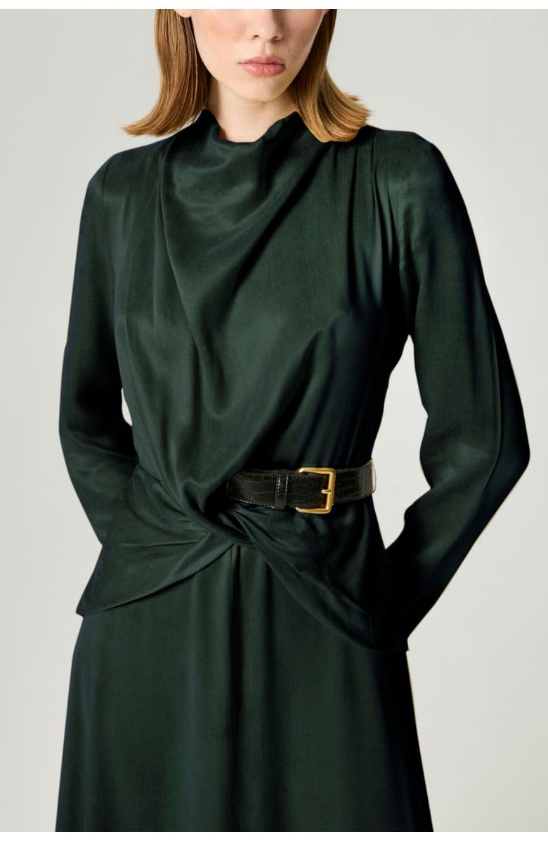 Nocturne Draped Belted Long-Sleeve Maxi Dress, Alternate, color, Dark Green