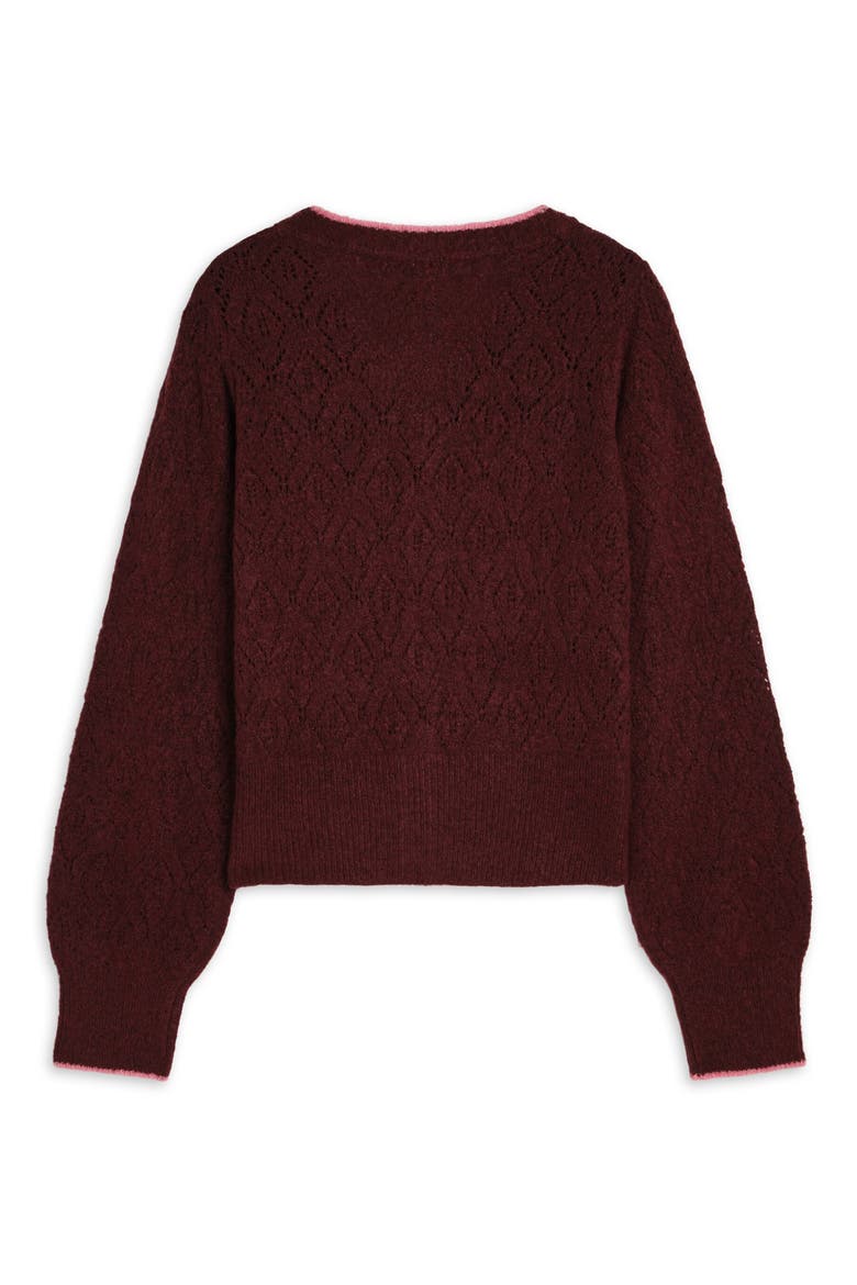 Kids' Cotton Pointelle Cardigan, Alternate, color, RED/ GREY