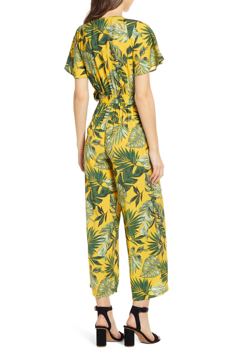 MOON RIVER Tropical Palm Print Wrap Jumpsuit, Alternate, color,