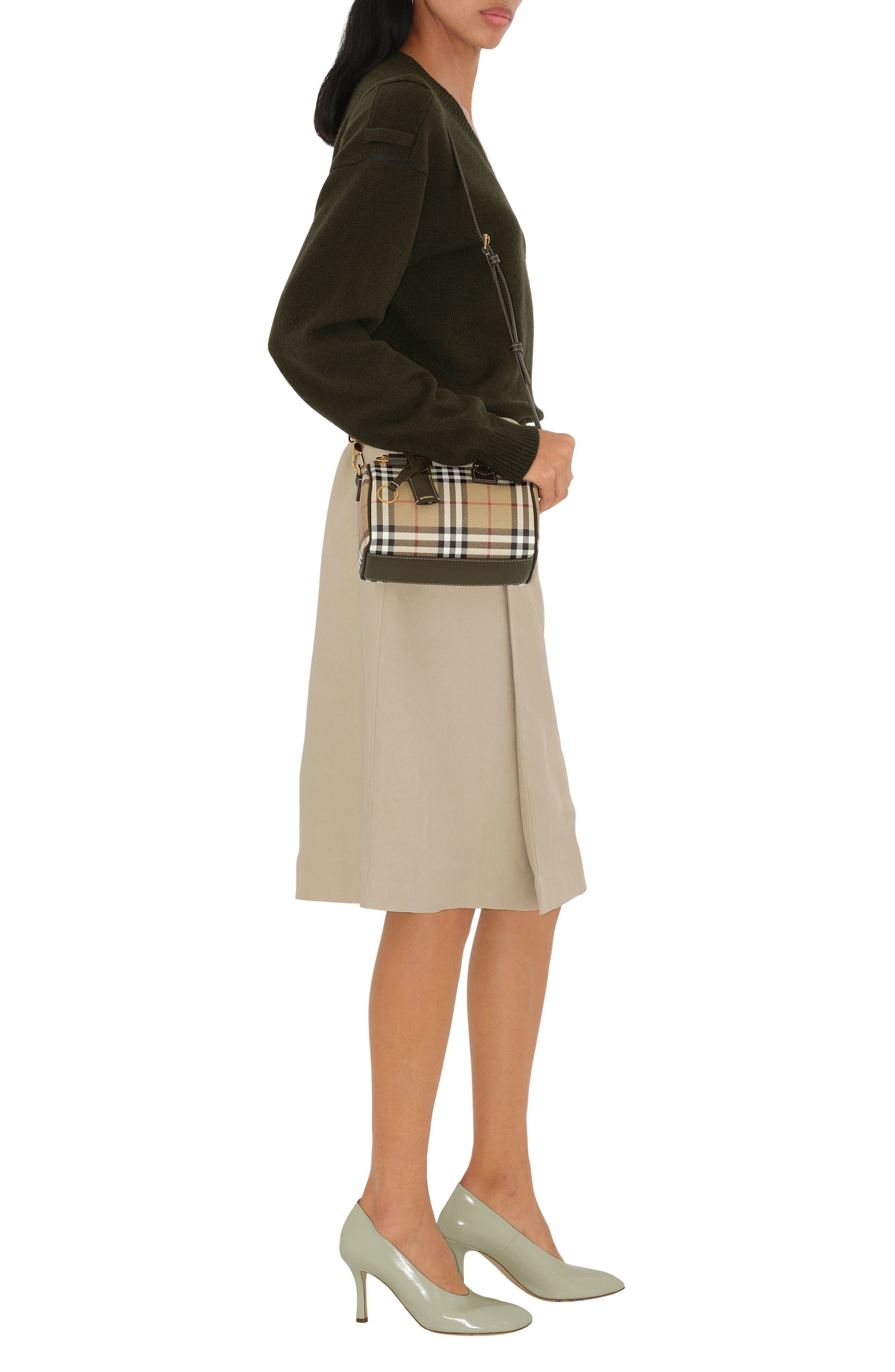 Burberry Mini Check Coated Canvas Bowling Bag, Alternate, color, Vintage Check/ Briar Brown