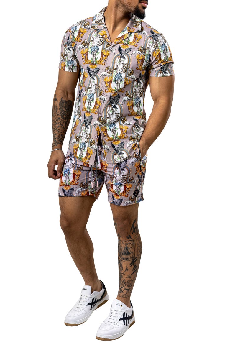 Swim Marthyr Print Swim Trunks, Alternate, color, BROWN
