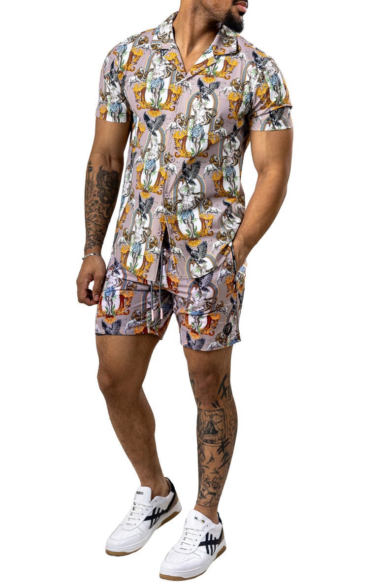 Maceoo Swim Marthyr Print Swim Trunks, Alternate, color, Brown