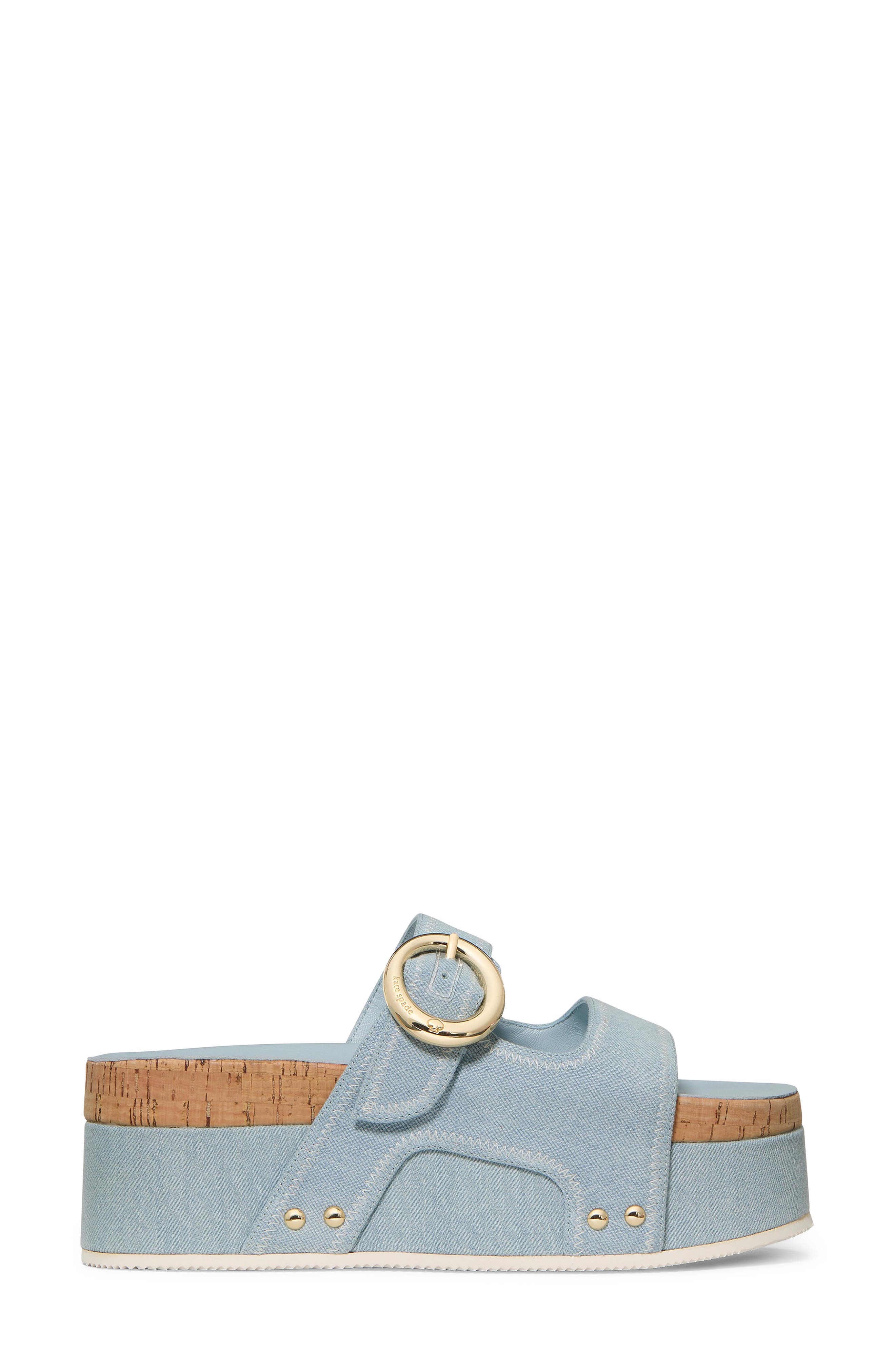 Kate Spade New York two-strap denim platform sandal, Alternate, color, Extra Light Denim