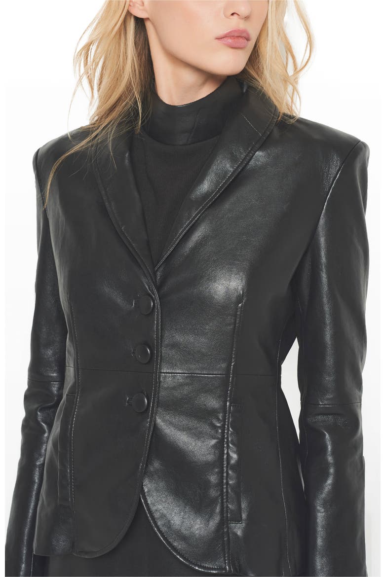 Denise Recycled Tailored Leather Blazer, Alternate, color, Black