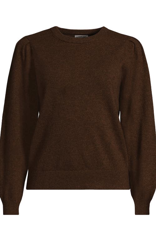 Lands' End Cashmere Puff Sleeve Crew Neck Sweater In Brown