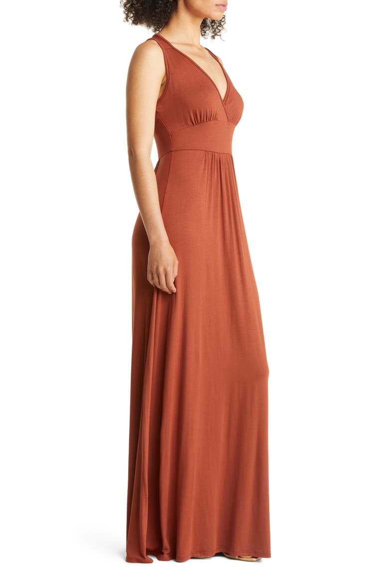 V-Neck Jersey Maxi Dress, Alternate, color, HAZELNUT