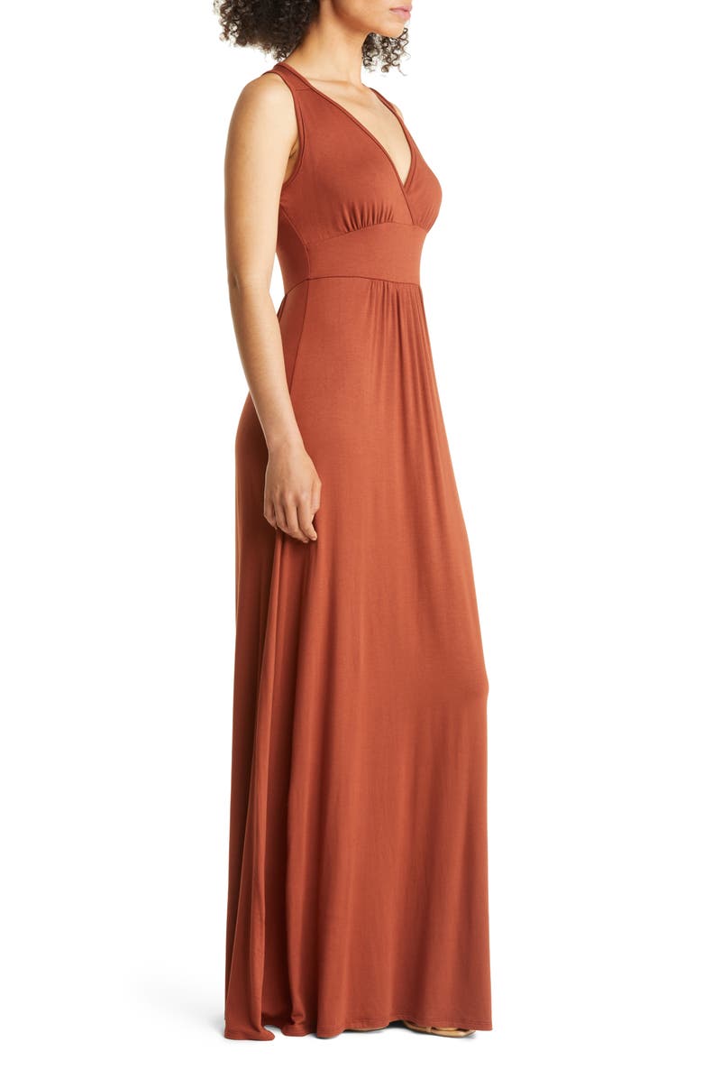 Loveappella V-Neck Jersey Maxi Dress, Alternate, color, Hazelnut
