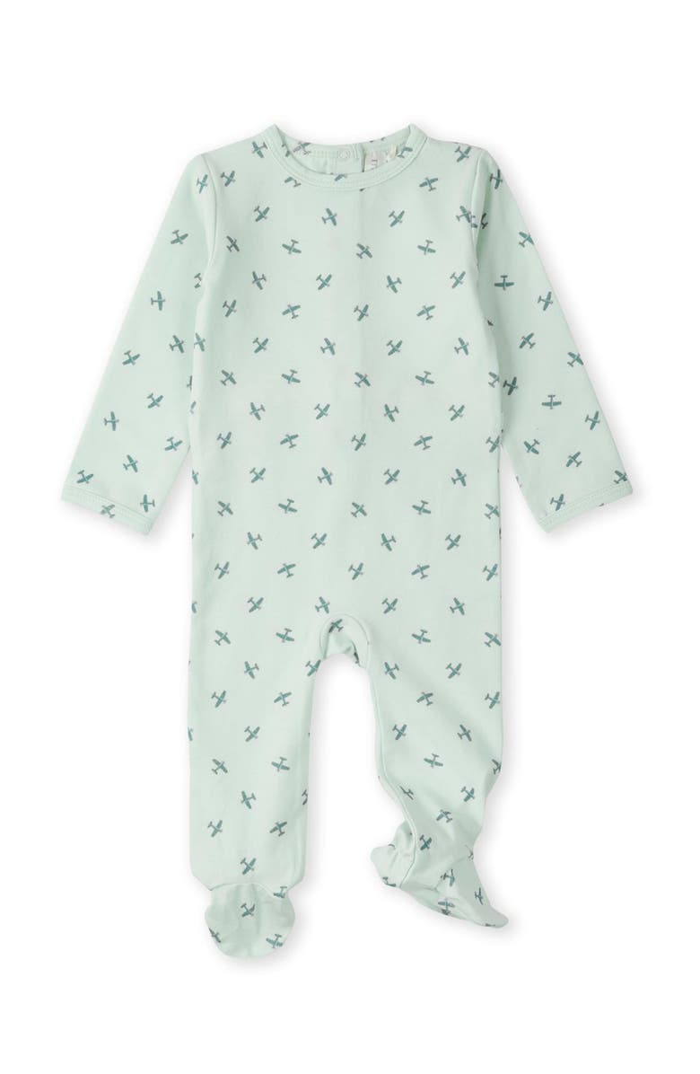 MiniMoi Kids Aviation Cotton Footie, Main, color, Mint