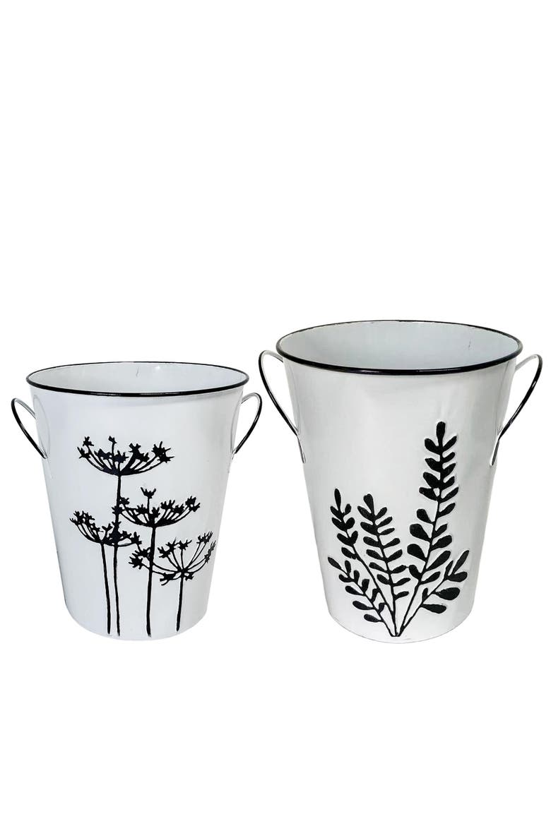 Metal 10.5 in. Off-White Floral Canister Set of 2, Main, color, White