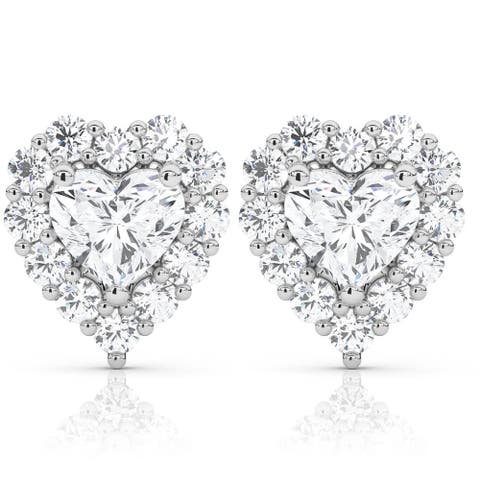 1.30Ct Heart Shape Diamond Halo Studs or Gold Lab Grown
