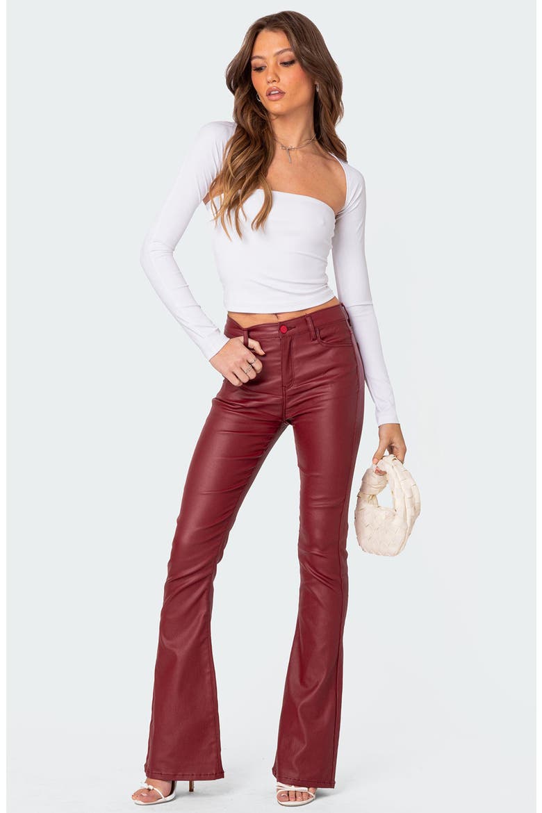 Luna Faux Leather Flare Pants, Alternate, color, BURGUNDY