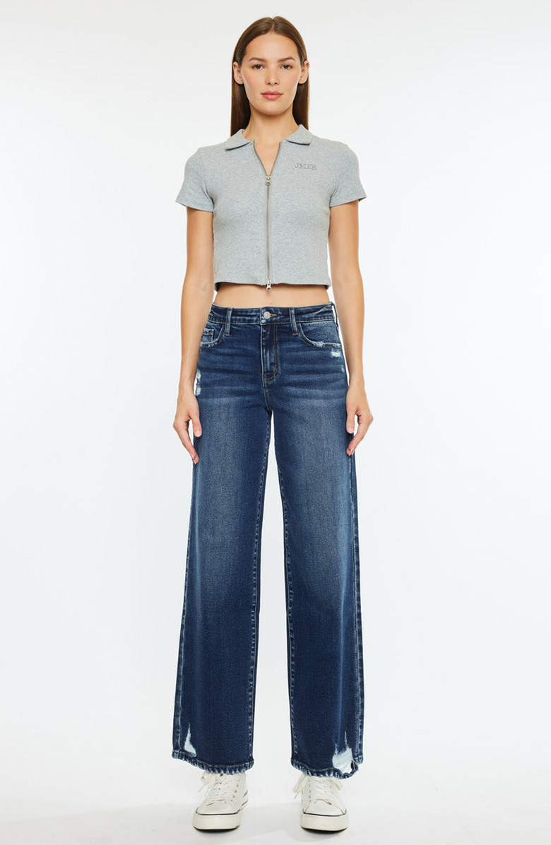 KanCan Dania Essentials High Rise Wide Leg Jeans, Main, color, Dark Wash