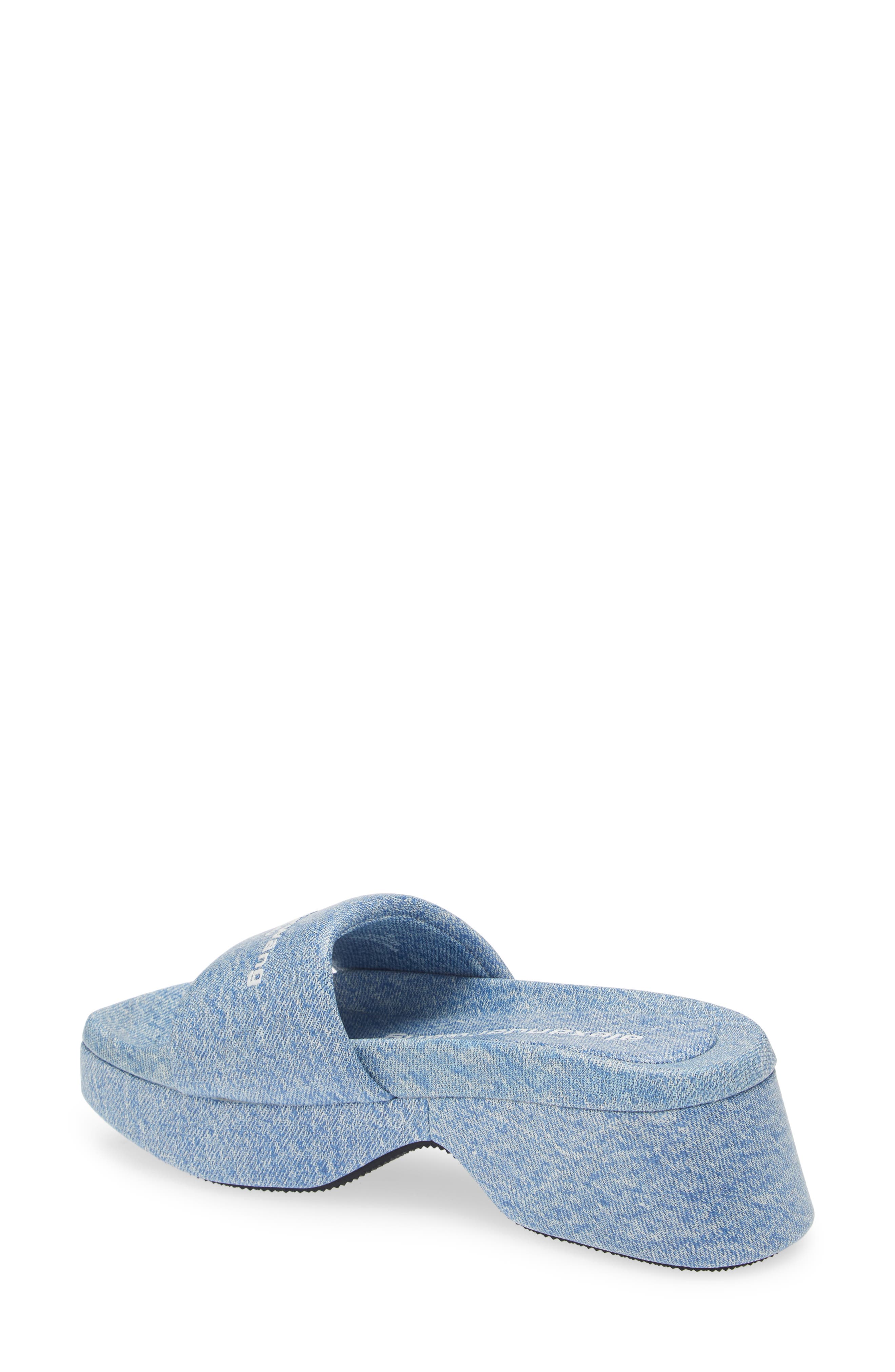 Alexander Wang Float Denim Print Leather Platform Slide Sandal, Alternate, color, 