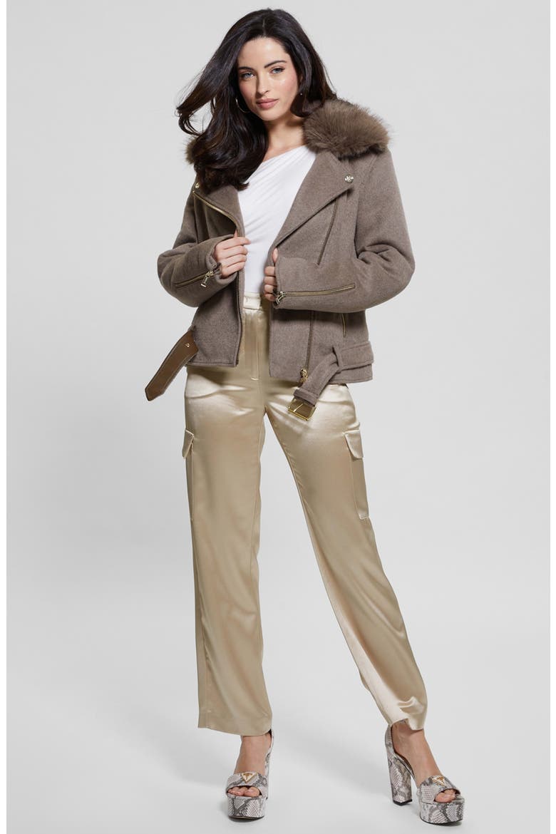 Nancy Moto Jacket with Removable Faux Fur Collar, Alternate, color, WALNUT SHELL MULTI