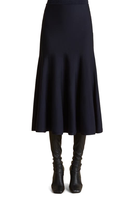 Shop Khaite Mayu Wool Blend Midi Sweater Skirt In Midnight Navy