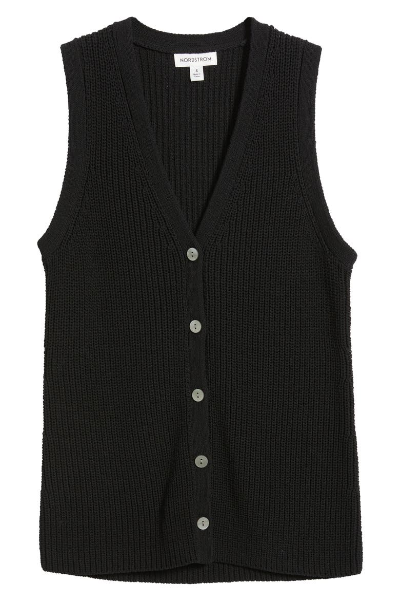 Button Front Cotton Blend Sweater Vest, Alternate, color, BLACK