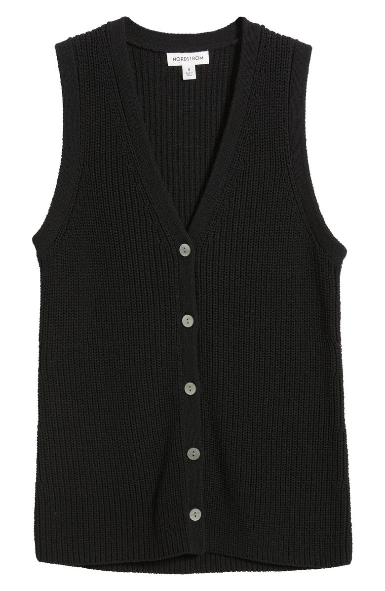 Nordstrom Button Front Cotton Blend Sweater Vest, Alternate, color, Black