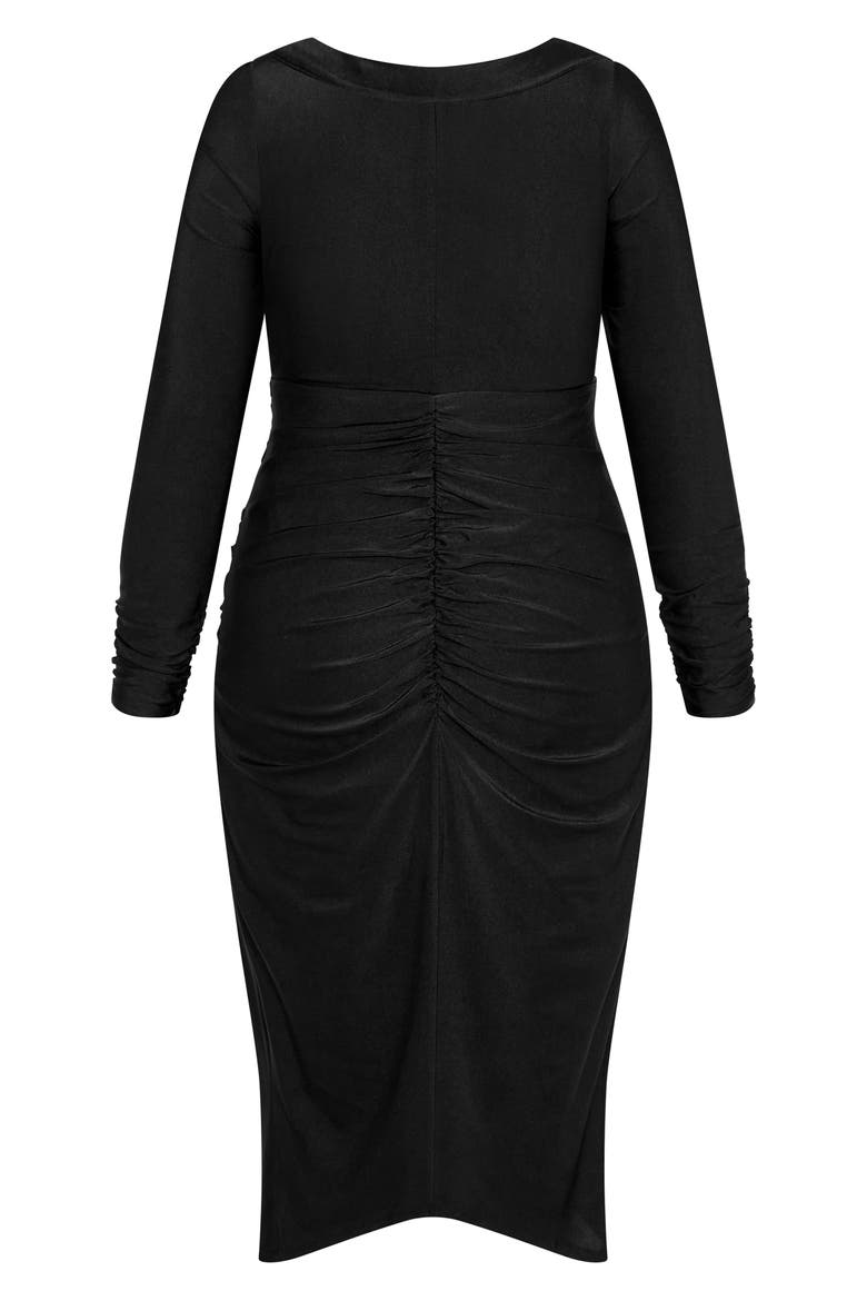 Marissa Ruched Long Sleeve Midi Dress, Alternate, color, BLACK