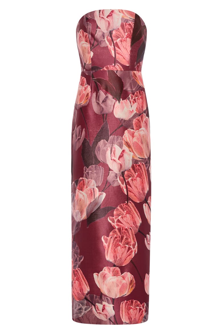Orion Tulip Brocade Strapless Maxi Dress, Alternate, color, RED MULTI