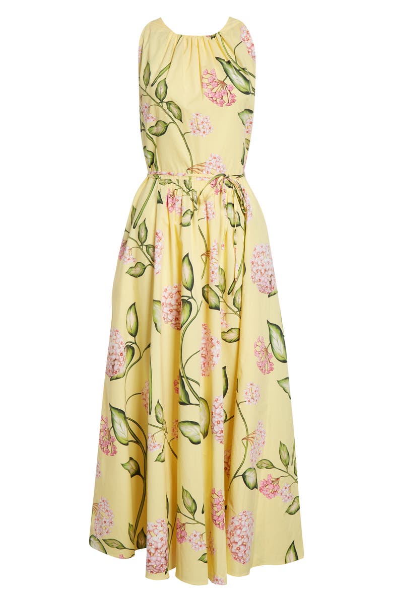 Oscar de la Renta Floral Stretch Poplin Dress, Main, color, Pink/ Butter