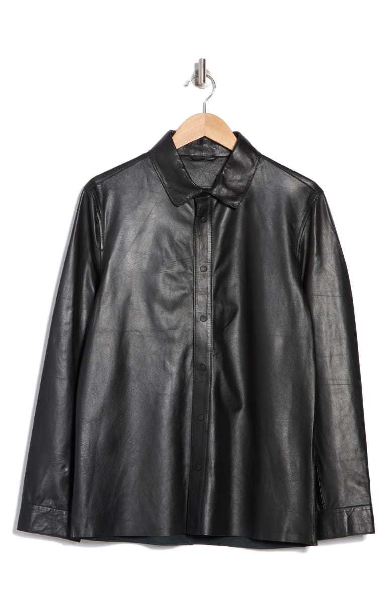 John Varvatos Finn Leather Shirt Jacket, Alternate, color, Black